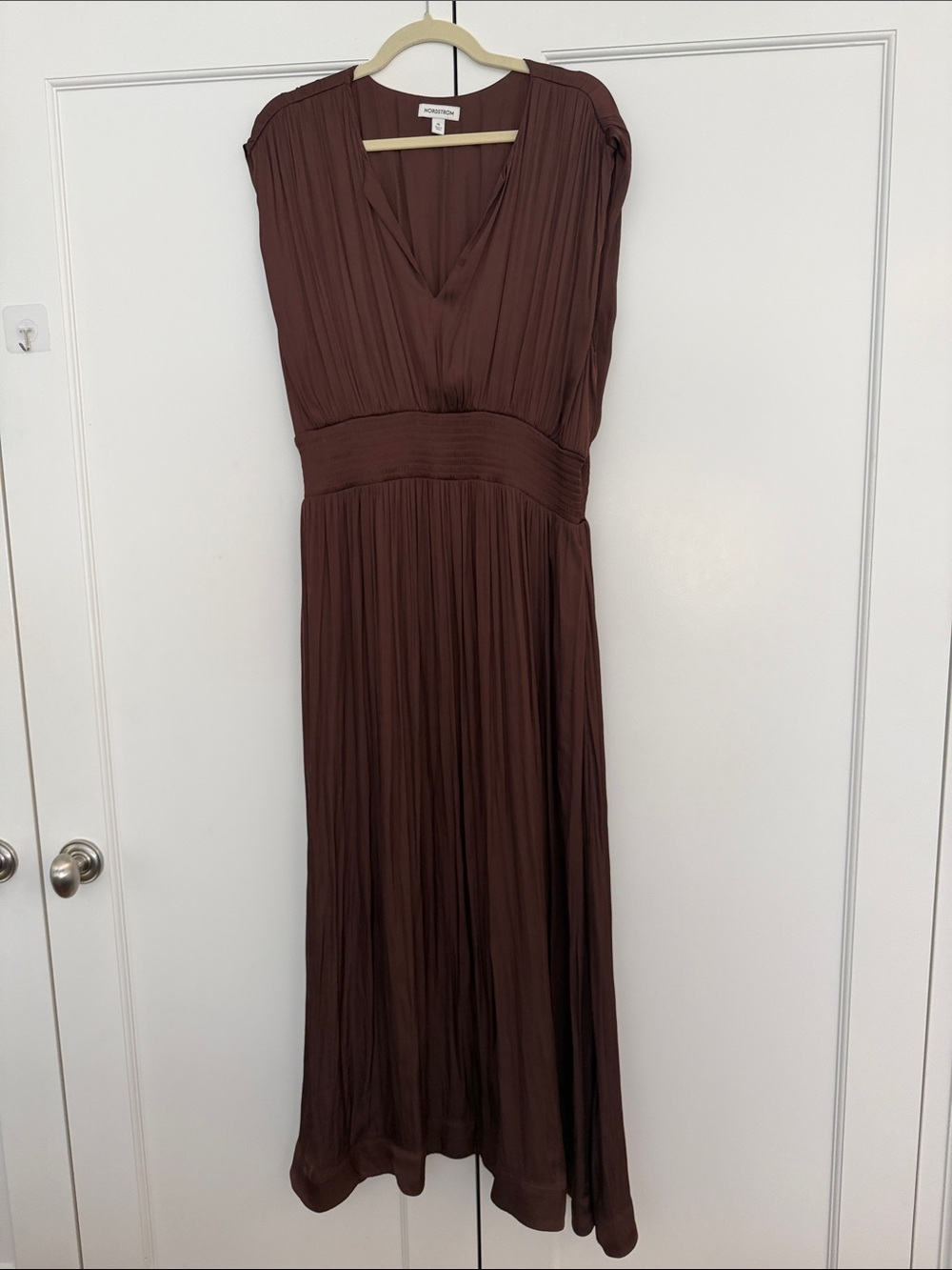 Nordstrom Chocolate Brown Pleated V-Neck Maxi Dress